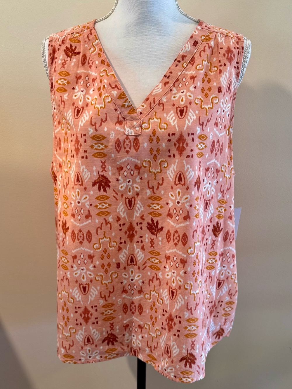 Sonoma Light Orange Patterned V-Neck Sleeveless Camisole